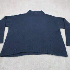 Cable Stitch Sweater Womens Medium Blue Acrylic Mock Neck Pullover Casual